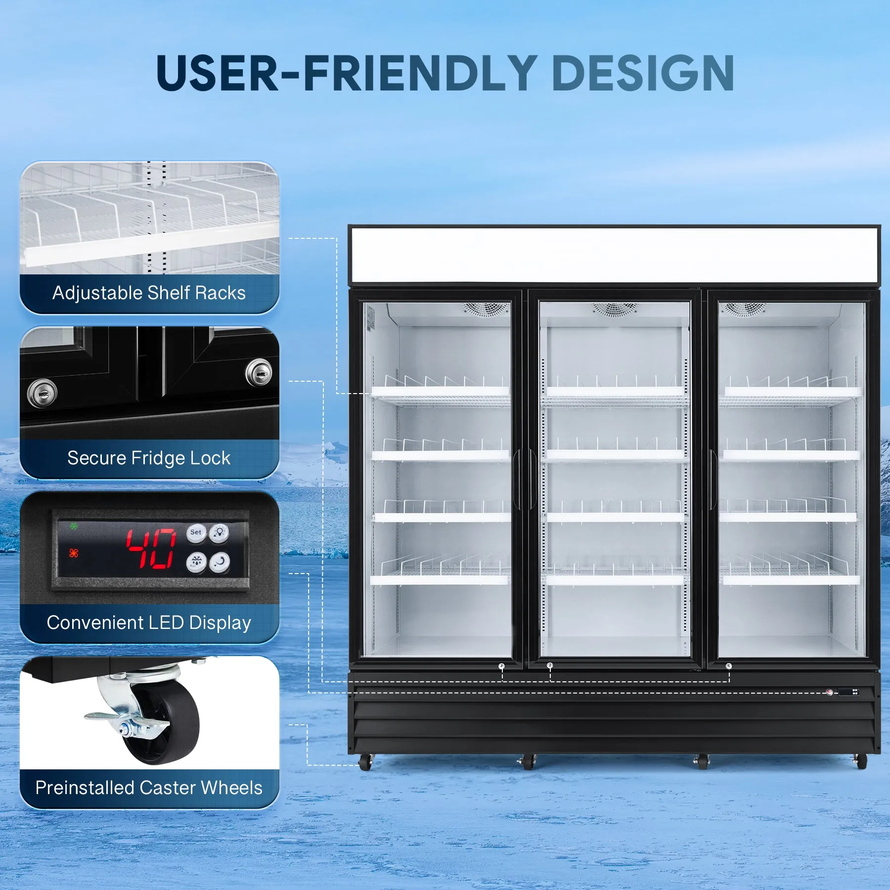 78.1" Commercial Merchandiser Refrigerator Three Door 72.4 cu. ft. Capacity
