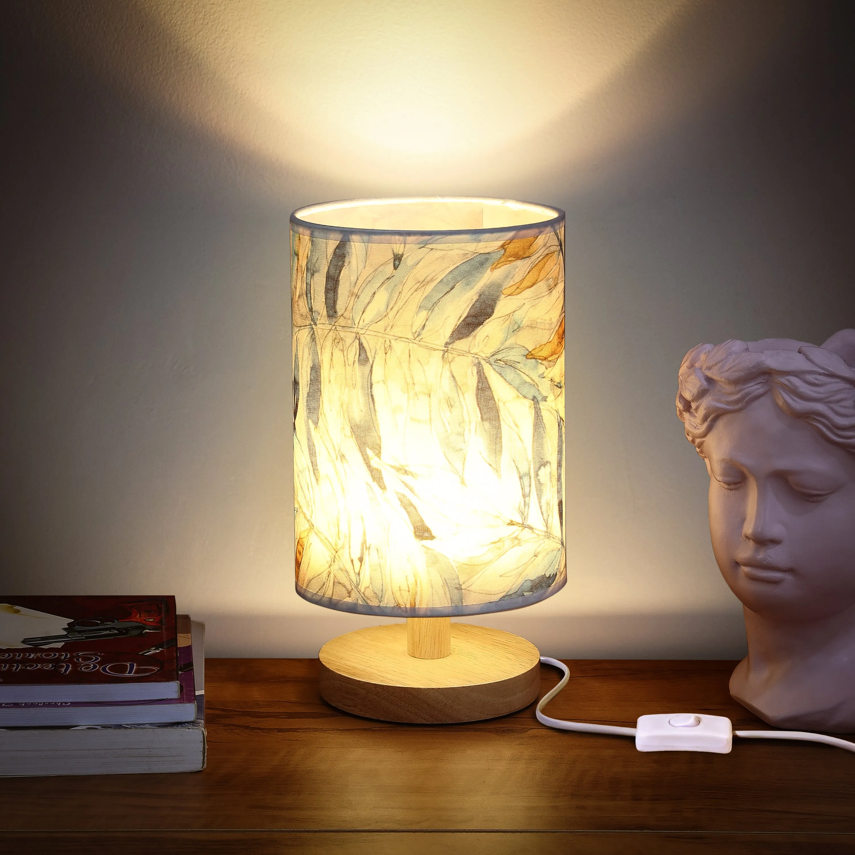 About Space Table Lamp - Bedside Side Table Lamp With Wooden Base For Night Reading,Bed Room,Living Room,Home & Decor - Cylindrical Night lamp With Dim Light (11 Inch Height, Bulb Included) (1 pack)