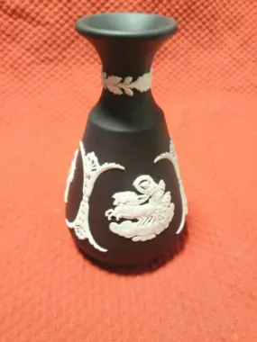 Antique Black Wedgwood Jasperware Cameo Bud Vase Chariot 4.5 Made in England