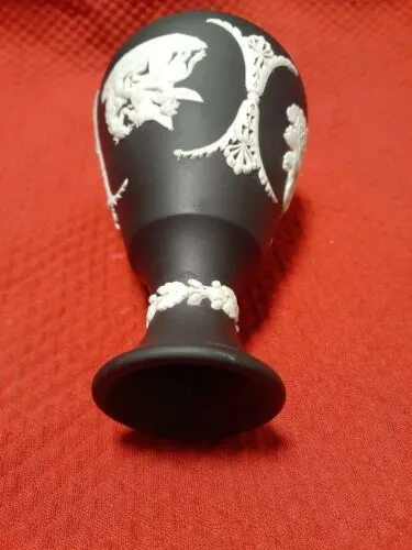 Antique Black Wedgwood Jasperware Cameo Bud Vase Chariot 4.5 Made in England