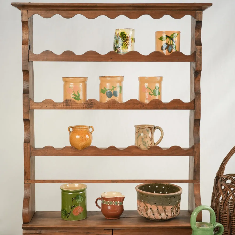 Antique Creamer w/ ocher glaze & Green & White Spots, 3½"