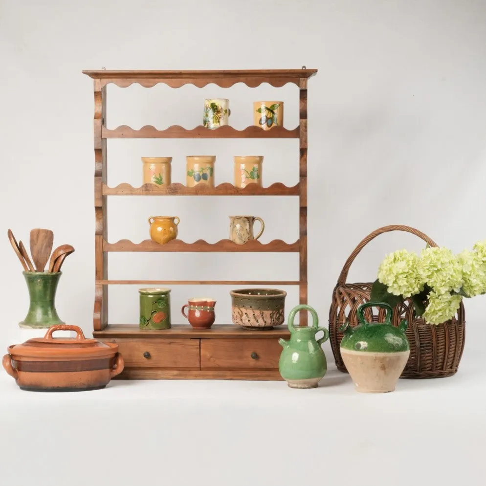 Antique Creamer w/ ocher glaze & Green & White Spots, 3½"