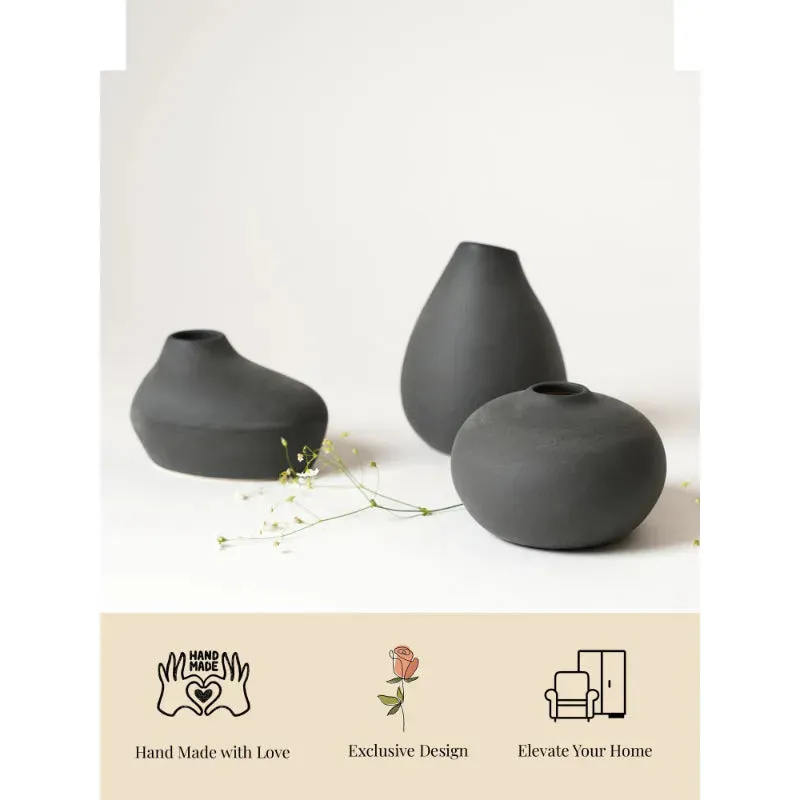 Ash Black Shimizu Family Ceramic Vases | Pack of 3
