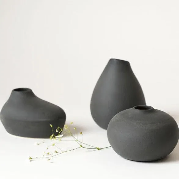 Ash Black Shimizu Family Ceramic Vases | Pack of 3