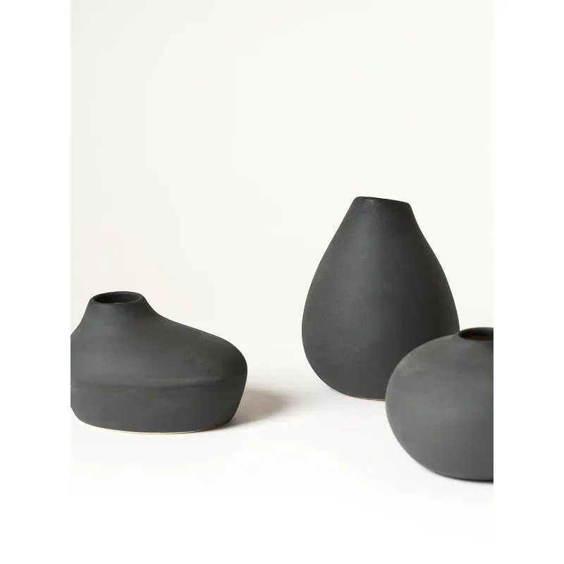 Ash Black Shimizu Family Ceramic Vases | Pack of 3