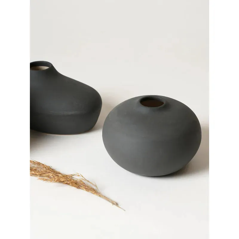 Ash Black Shimizu Family Ceramic Vases | Pack of 3