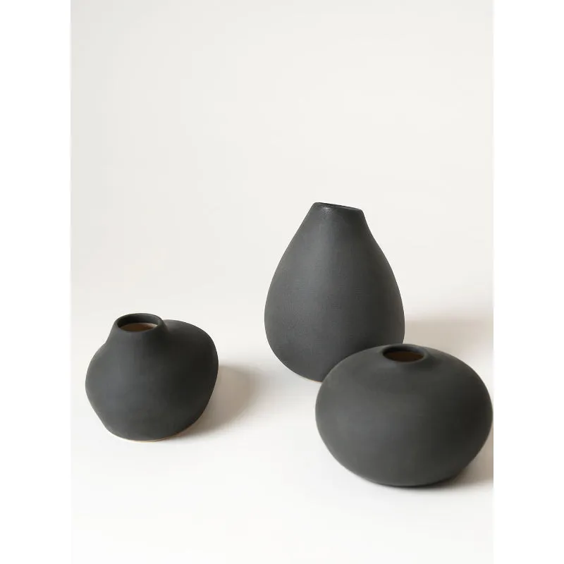Ash Black Shimizu Family Ceramic Vases | Pack of 3