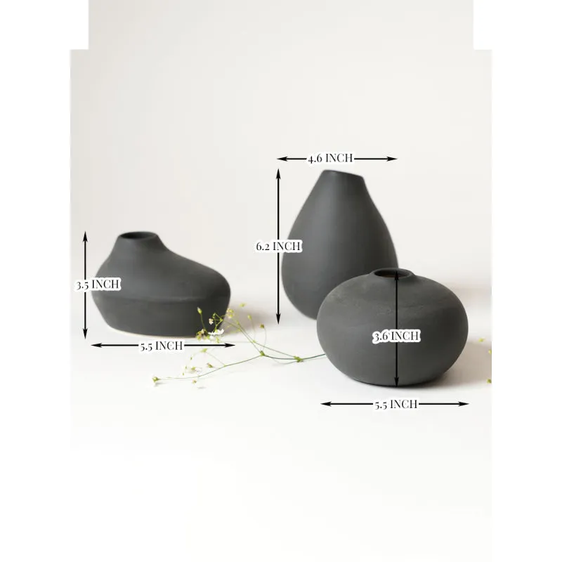 Ash Black Shimizu Family Ceramic Vases | Pack of 3