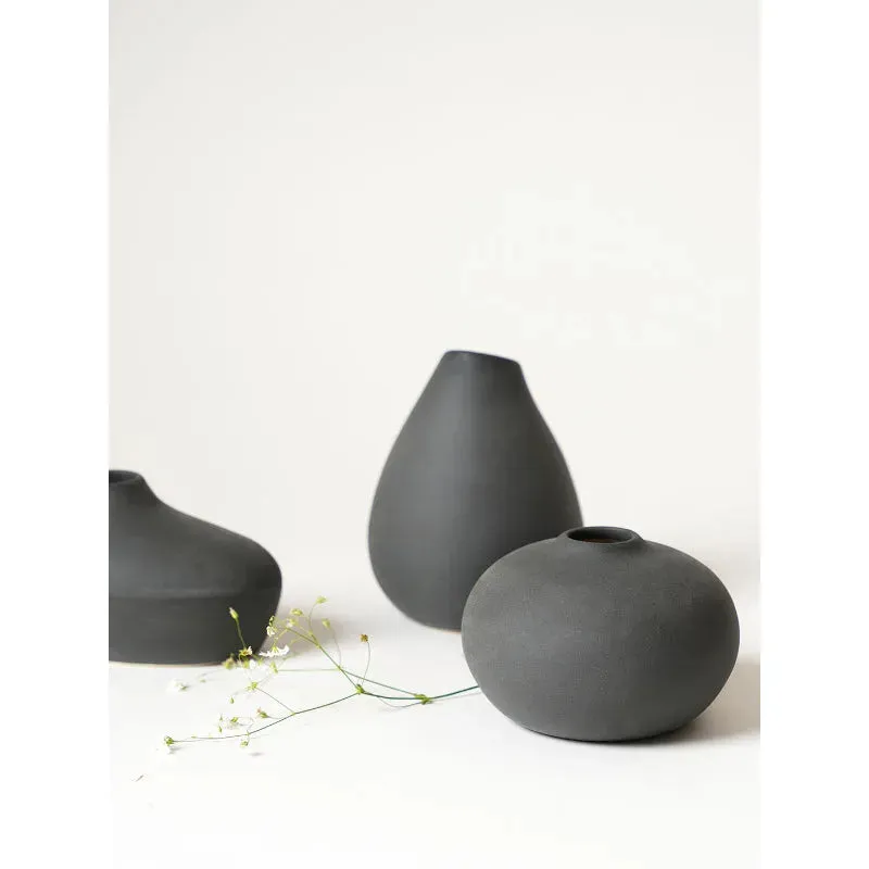 Ash Black Shimizu Family Ceramic Vases | Pack of 3