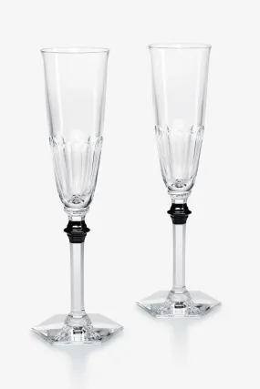 Baccarat Harcourt Eve Flutes with Black Knob, Set of 2