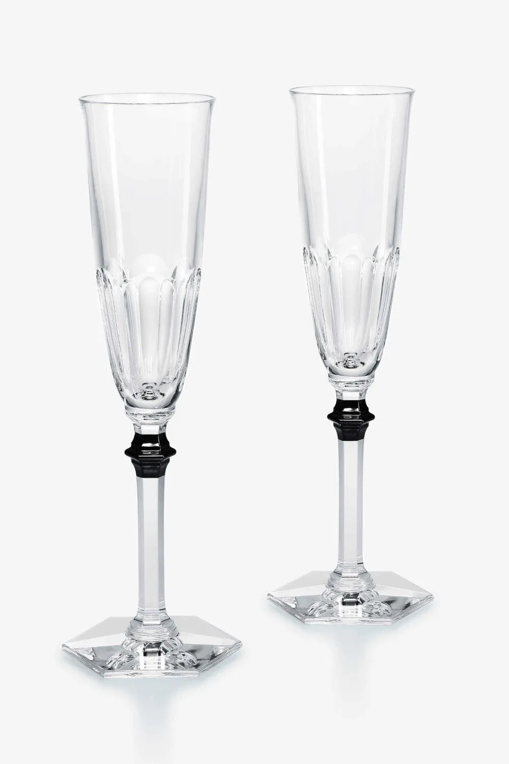 Baccarat Harcourt Eve Flutes with Black Knob, Set of 2