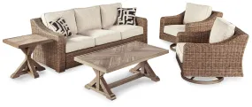 Beachcroft Outdoor Sofa with 2 Lounge Chairs, Coffee Table and End Table in Beige