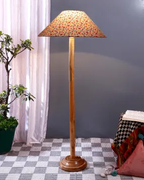 Beautiful Cotton Coolie Shade Floor Lamp With Natural Wooden Base | 13 x 56 Inches