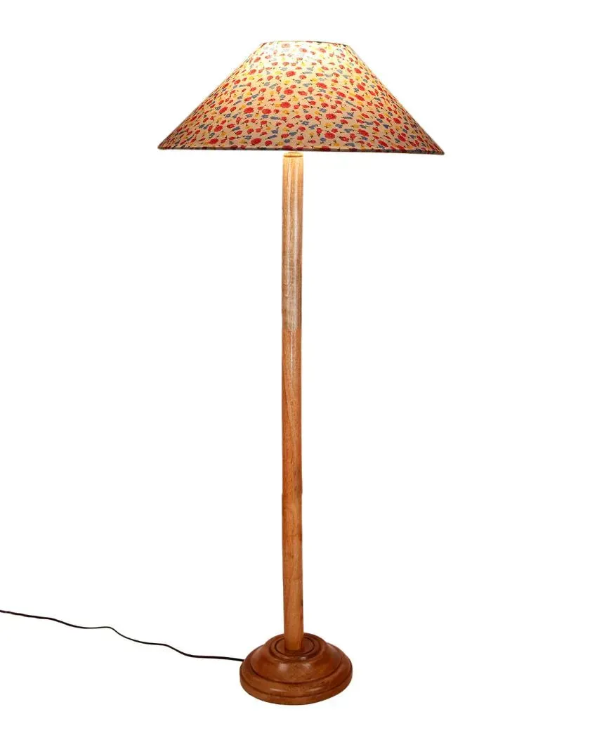 Beautiful Cotton Coolie Shade Floor Lamp With Natural Wooden Base | 13 x 56 Inches