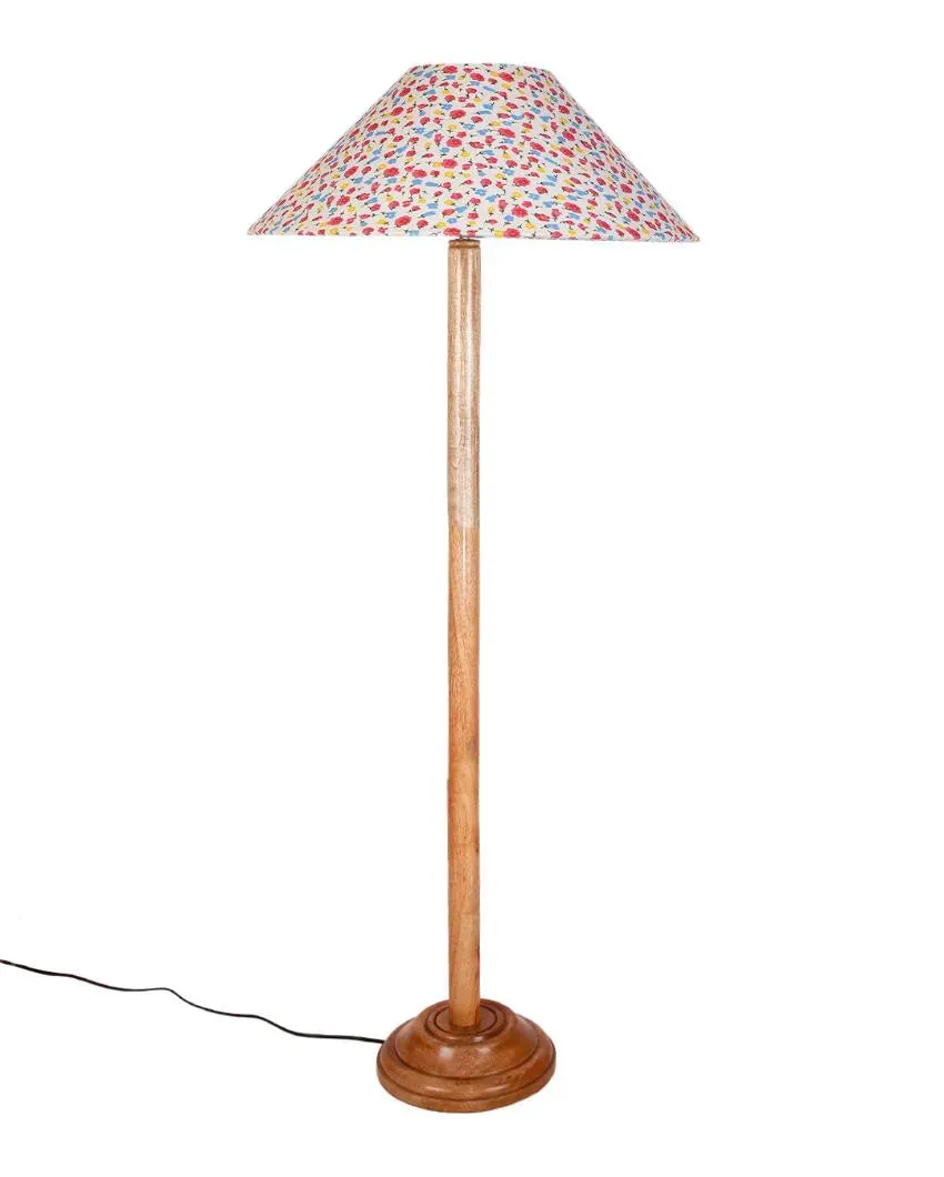 Beautiful Cotton Coolie Shade Floor Lamp With Natural Wooden Base | 13 x 56 Inches
