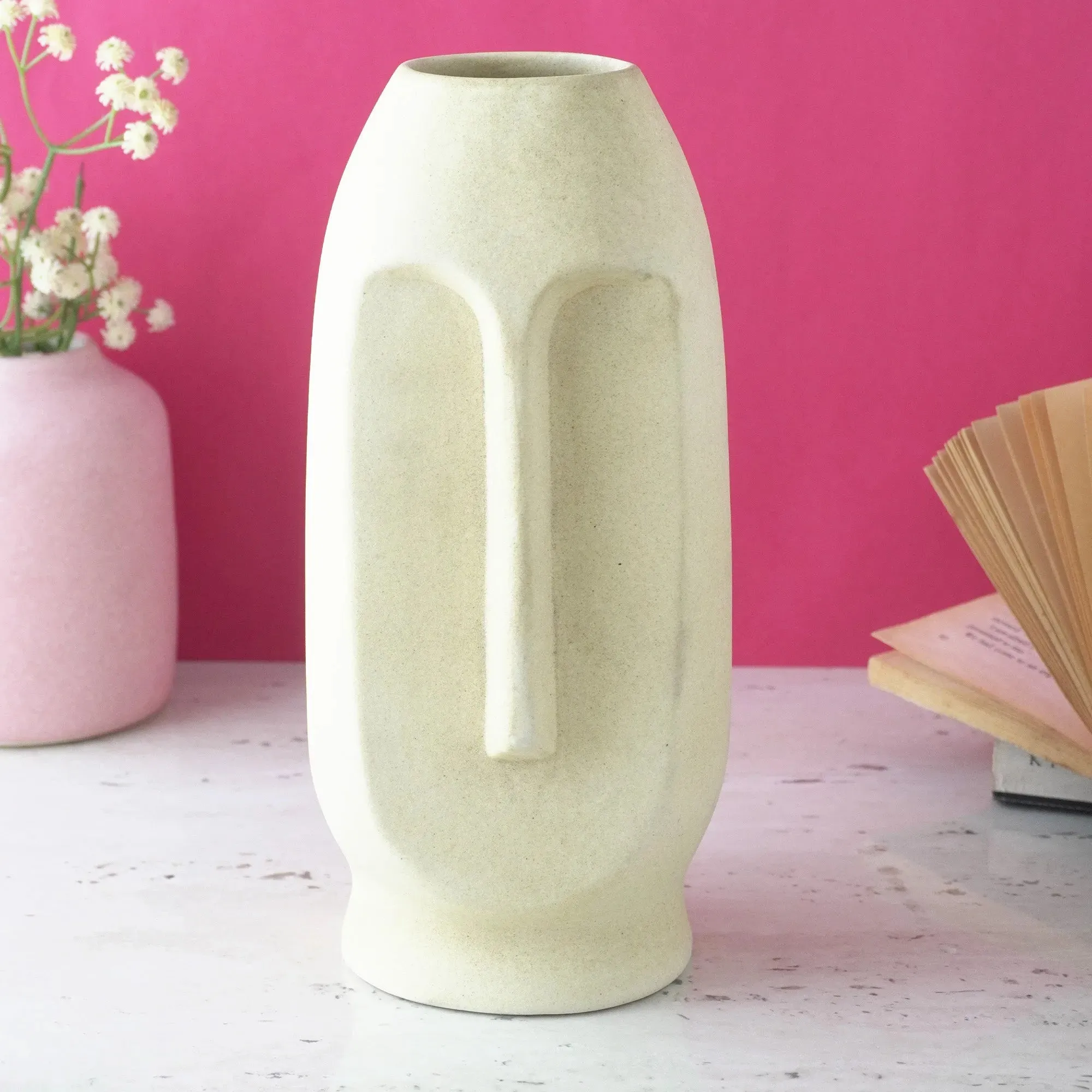 Beige Ceramic Face Vase