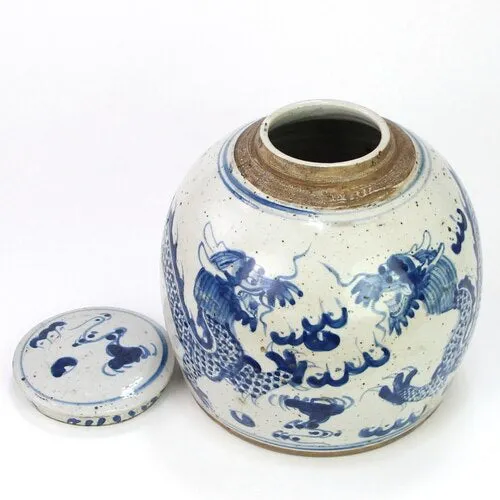 Blue and White Dragon Ming Jar