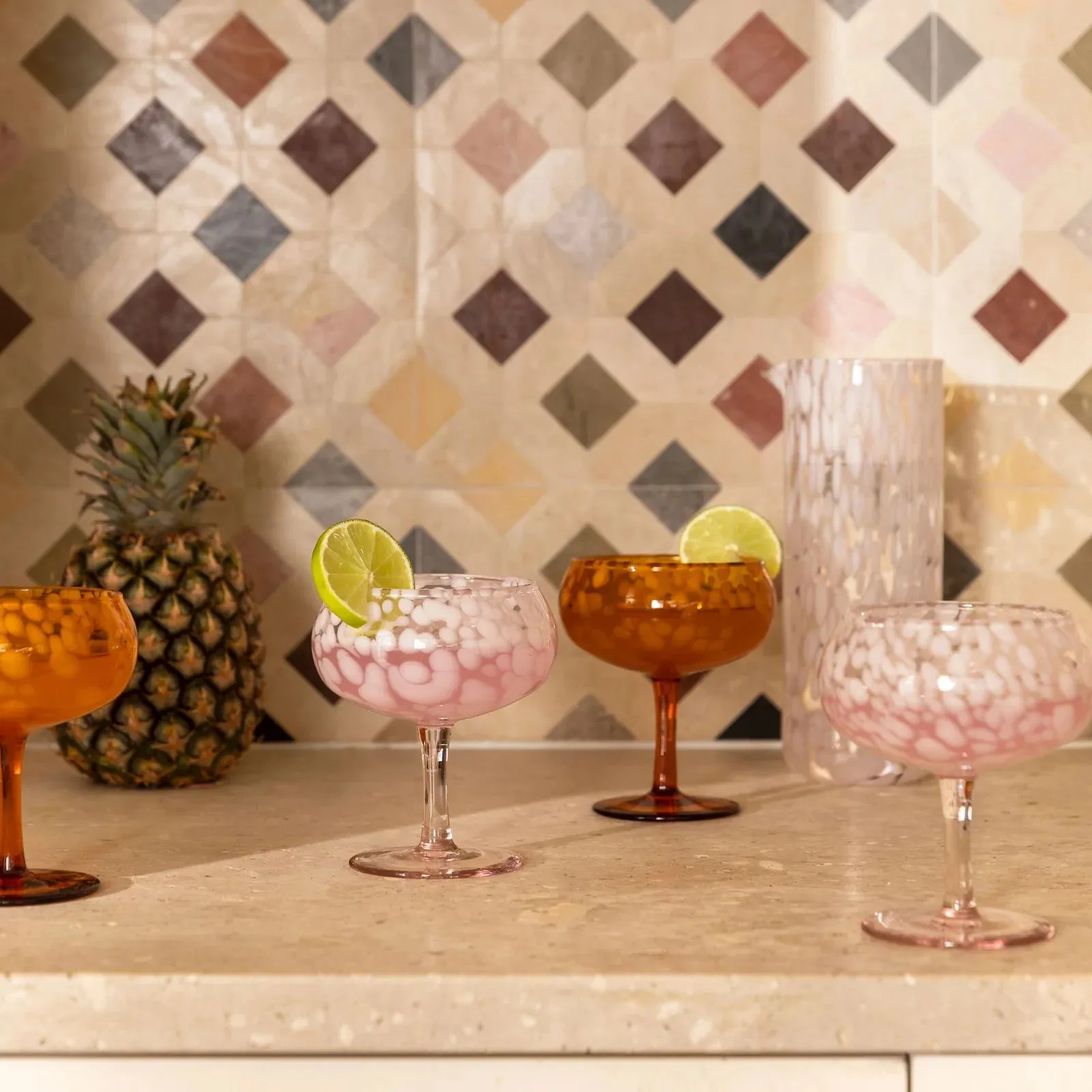 Bonnie & Neil Glass Coupe Dots Set 2 - Pink