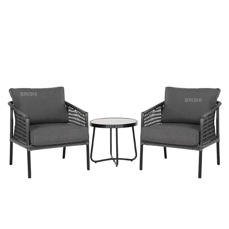 BRISHI Garden Patio Seating Chair and Table Set Outdoor Balcony Garden Coffee Table Set Furniture and 2 Chairs 1 Table Set with Cushion (BRISHI 178 Grey)