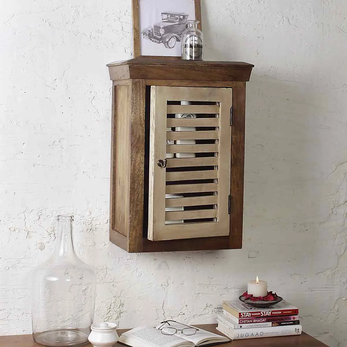 Cappi Solid Wood Vintage White Wall Shelf