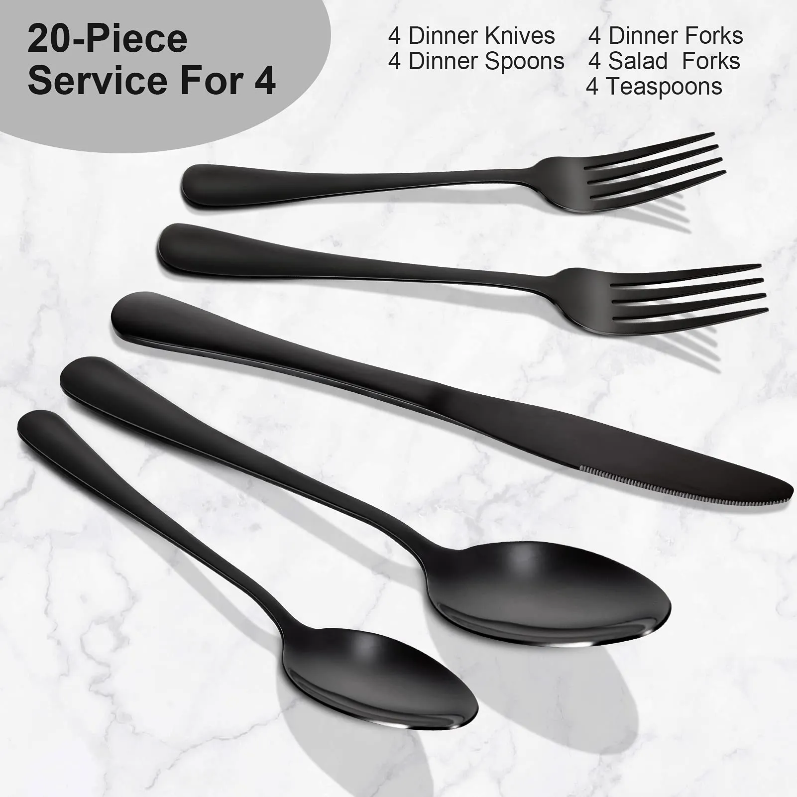 CIBEAT 20 Piece S592 Stainless Steel Kitchen Flatware Set - Black