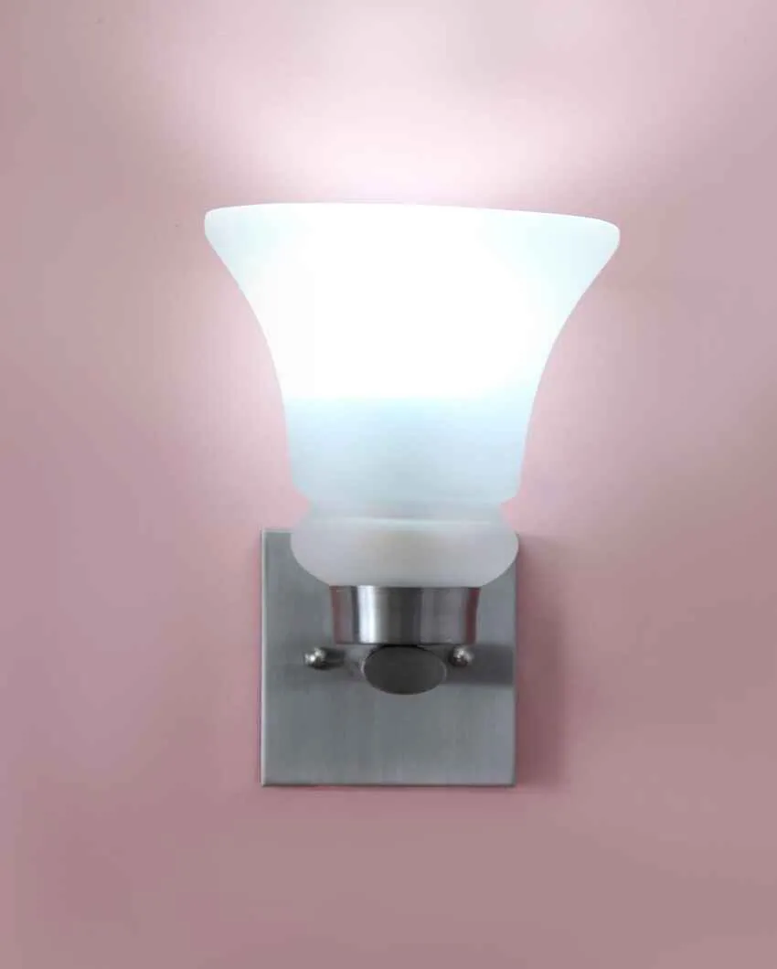 Classic Chrome Sconce with Frosted Glass Metal Wall Light | 4 x 4 x 9 inches