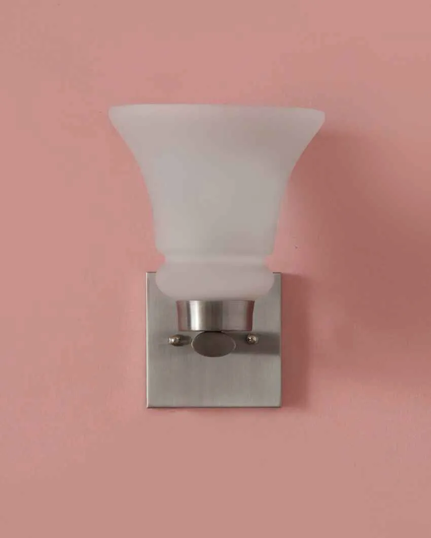 Classic Chrome Sconce with Frosted Glass Metal Wall Light | 4 x 4 x 9 inches
