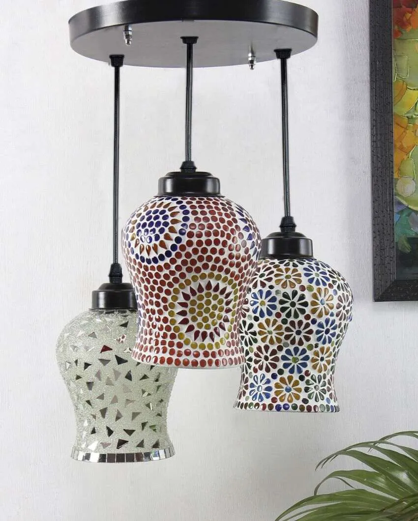 Classic Elegance Mosaic Cluster Three Hanging Lamps | 10 x 20 inches