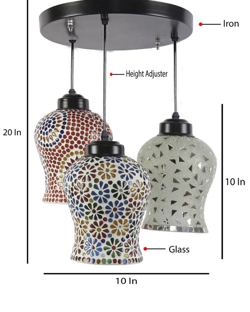 Classic Elegance Mosaic Cluster Three Hanging Lamps | 10 x 20 inches