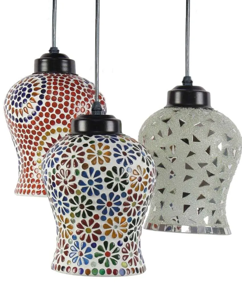 Classic Elegance Mosaic Cluster Three Hanging Lamps | 10 x 20 inches