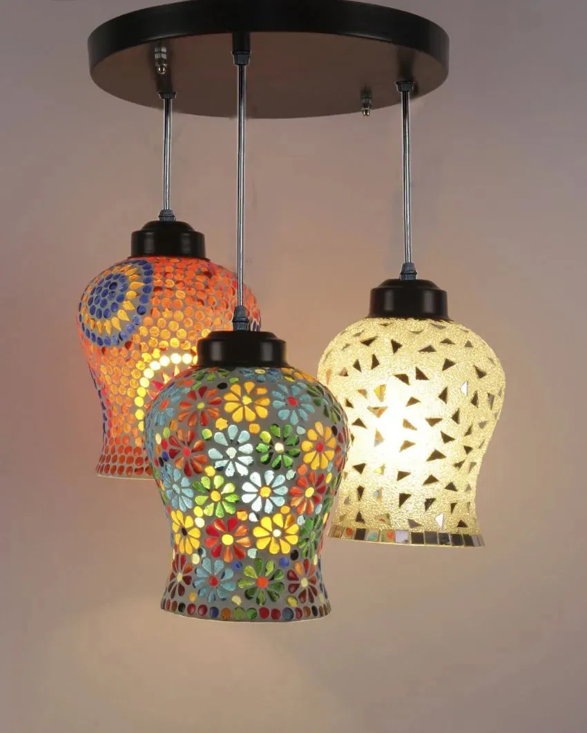Classic Elegance Mosaic Cluster Three Hanging Lamps | 10 x 20 inches