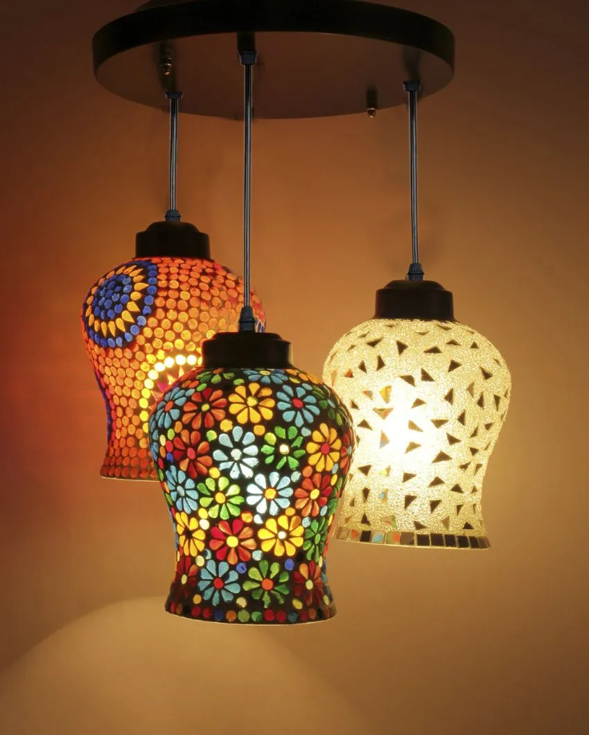 Classic Elegance Mosaic Cluster Three Hanging Lamps | 10 x 20 inches