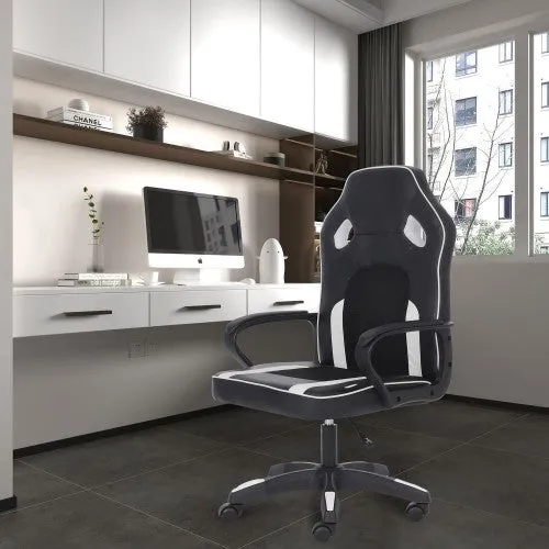 Classy PU Leather Gaming Chair, Ergonomic Swivel Computer Chair with 5 Wheels, Armrests for Home, Office