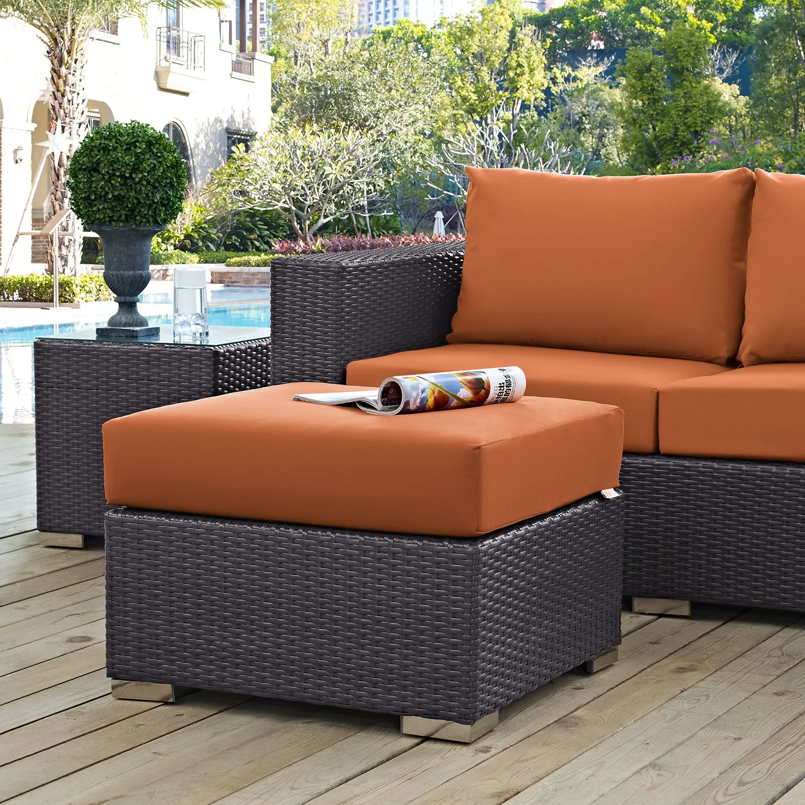 Convene Outdoor Patio Fabric Square Ottoman