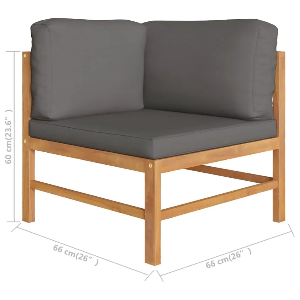Corner Sofas 2 pcs with Dark Gray Cushions Solid Teak Wood
