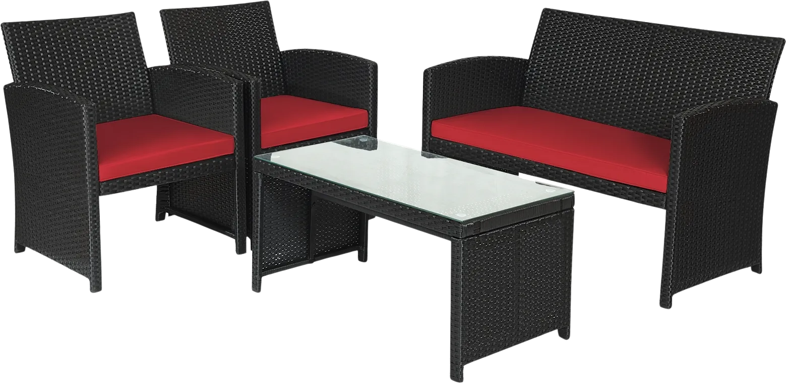 Costway Patio Furniture Set Black Rattan 4 Piece Weather Resistant Cushions Tempered Glass Tabletop New