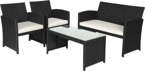 Costway Patio Furniture Set Black Rattan 4 Piece Weather Resistant Cushions Tempered Glass Tabletop New
