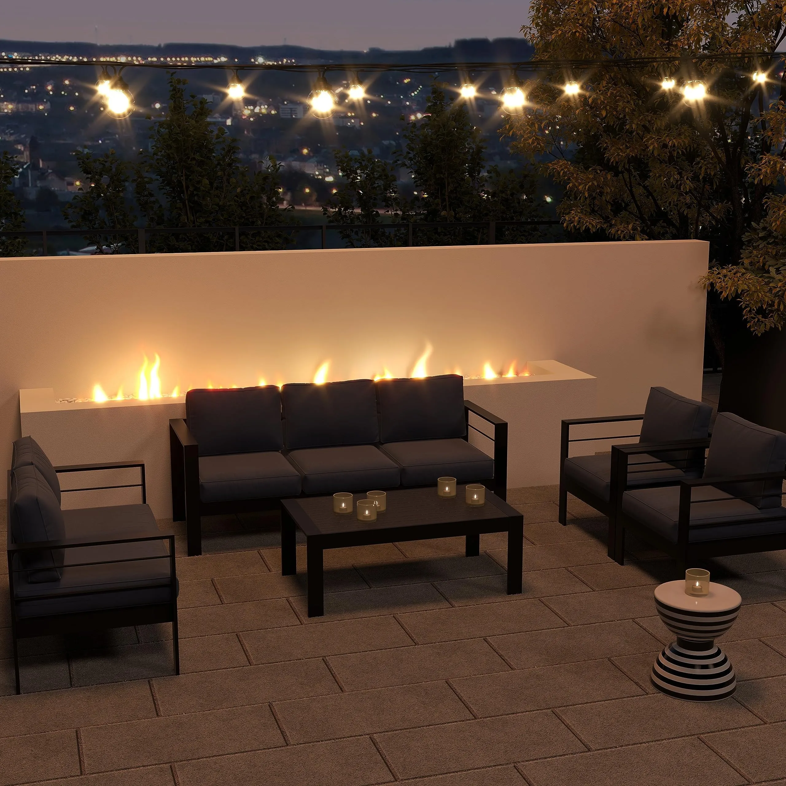 CozyHom 7 Seats Outdoor Patio Aluminum Furniture Sofa Set, Modern Outside Patio Conversation Sectional Sofa Chair Set with Cushions, Blue