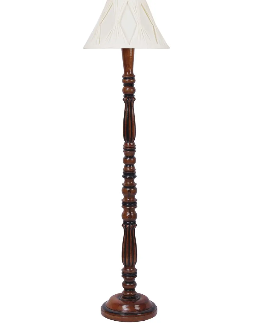 Curtain Pleated Off White Cotton Wooden Floor Lamp| 5 Feet
