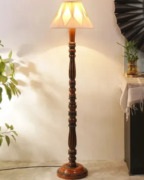 Curtain Pleated Off White Cotton Wooden Floor Lamp| 5 Feet