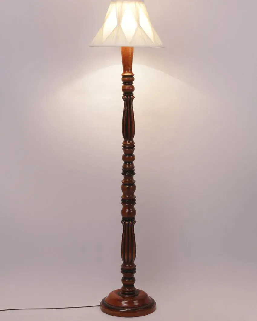 Curtain Pleated Off White Cotton Wooden Floor Lamp| 5 Feet