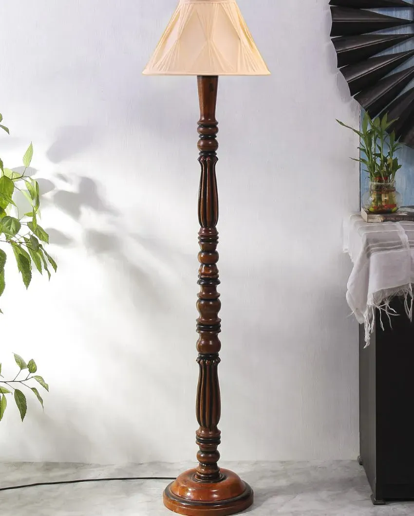 Curtain Pleated Off White Cotton Wooden Floor Lamp| 5 Feet