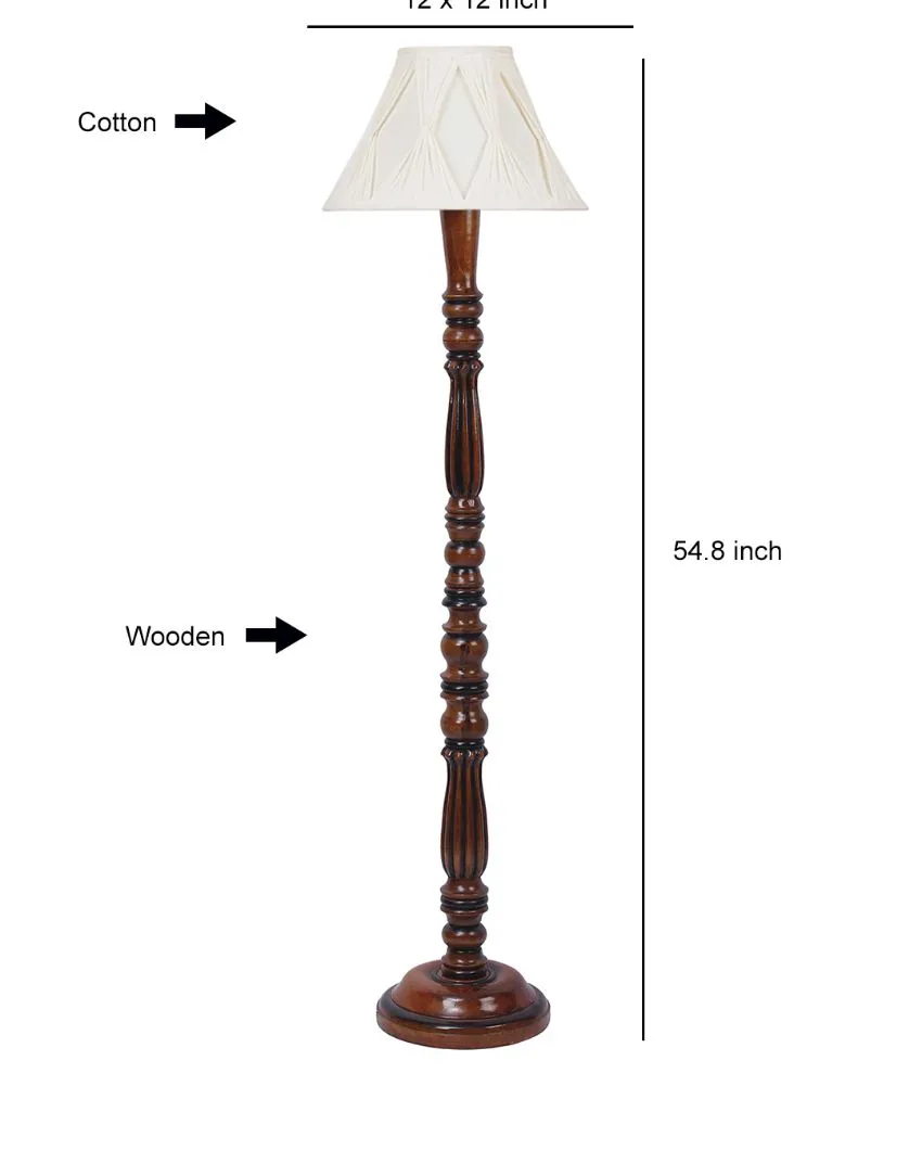 Curtain Pleated Off White Cotton Wooden Floor Lamp| 5 Feet