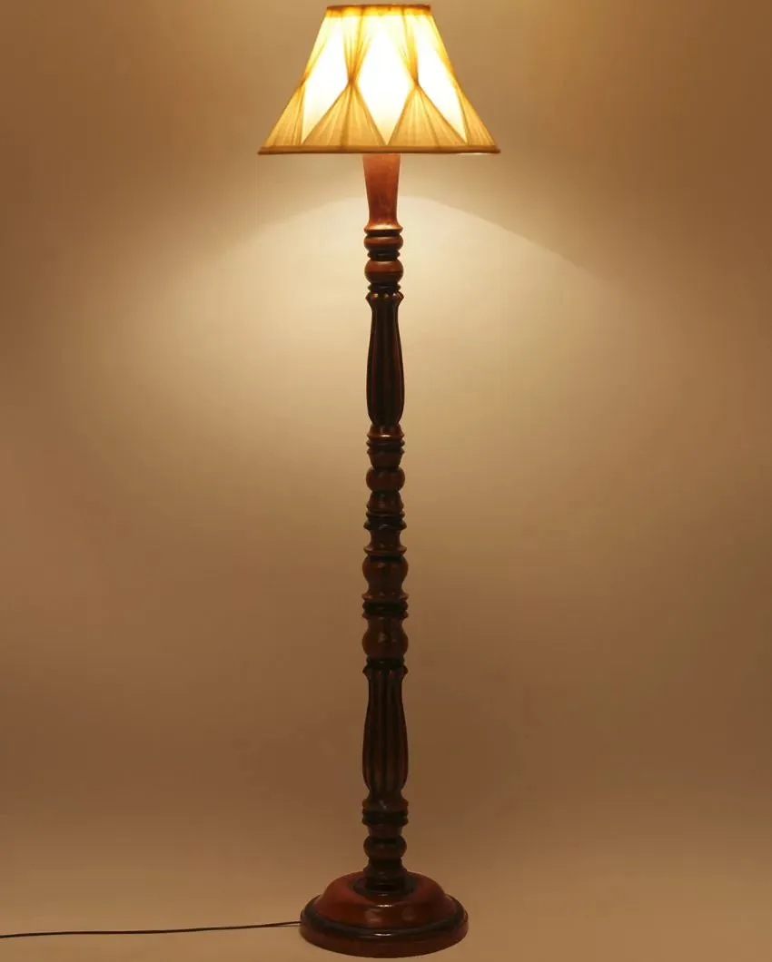 Curtain Pleated Off White Cotton Wooden Floor Lamp| 5 Feet