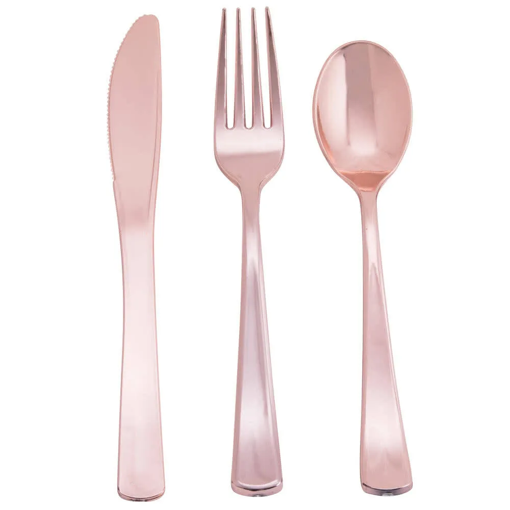 Cutlery Pack Rose Gold Plastic Knife, Fork, and Spoon - 8 of each Flatware Dining Dinnerware