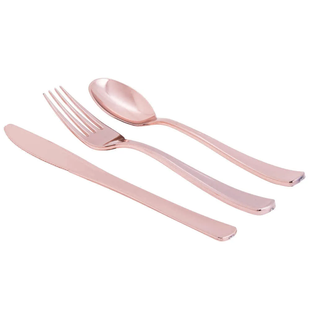 Cutlery Pack Rose Gold Plastic Knife, Fork, and Spoon - 8 of each Flatware Dining Dinnerware