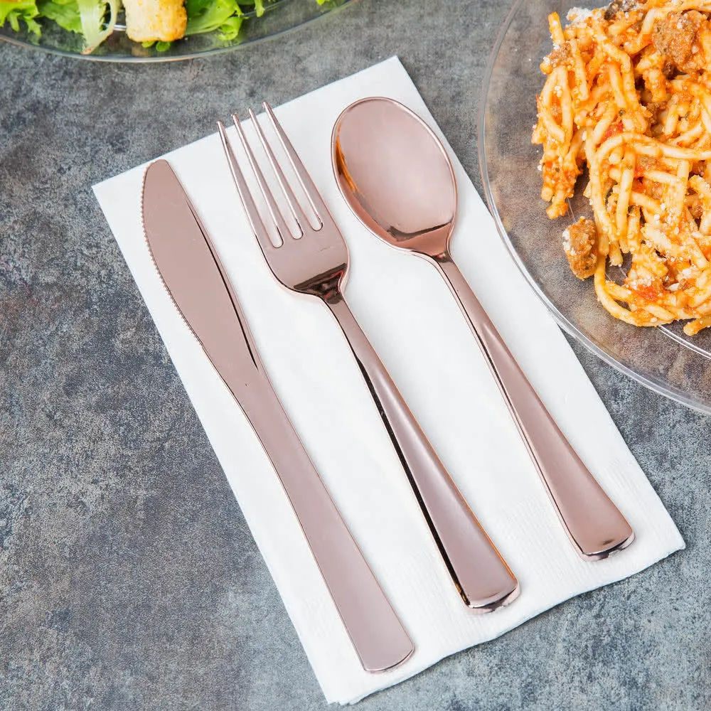 Cutlery Pack Rose Gold Plastic Knife, Fork, and Spoon - 8 of each Flatware Dining Dinnerware