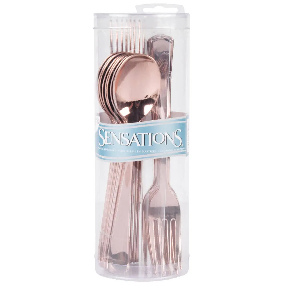 Cutlery Pack Rose Gold Plastic Knife, Fork, and Spoon - 8 of each Flatware Dining Dinnerware
