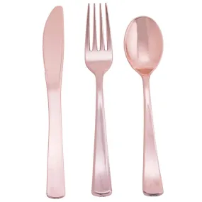Cutlery Pack Rose Gold Plastic Knife, Fork, and Spoon - 8 of each Flatware Dining Dinnerware