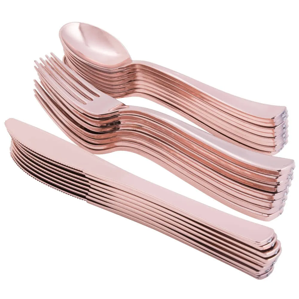 Cutlery Pack Rose Gold Plastic Knife, Fork, and Spoon - 8 of each Flatware Dining Dinnerware